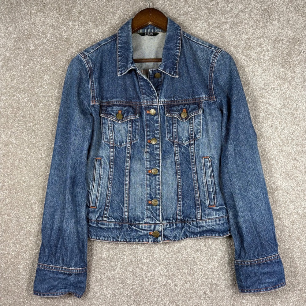 J Crew Denim Jacket Medium Wash Trucker Jean Jacket Blue Small Medium